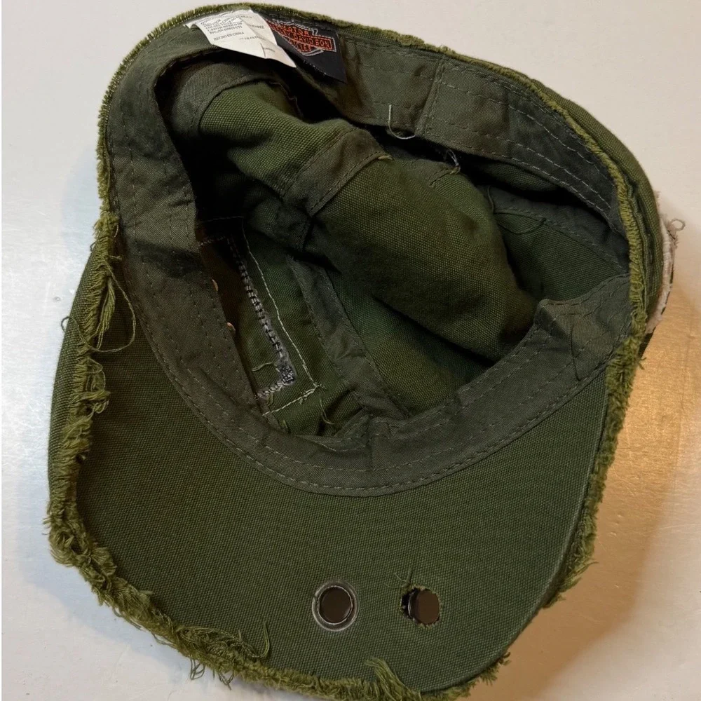Vintage Harley Davidson Military Cadet Hat Green Distressed